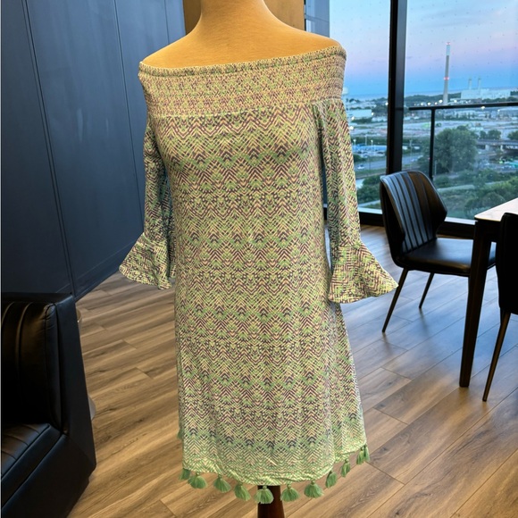 Mint, blue & white pretty off the shoulder dress or coverup! - Picture 1 of 6